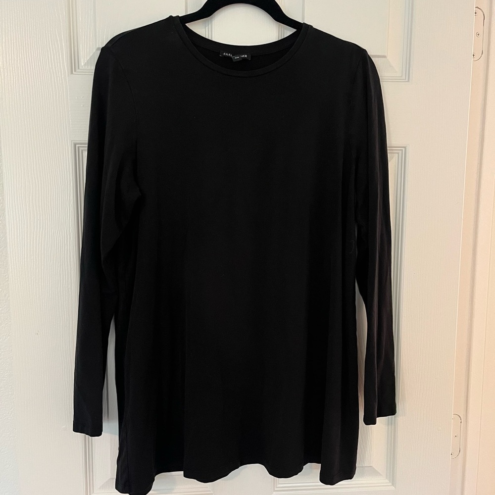 Eileen Fisher Black Crew Neck Top Size M | Tencel Lyocell Sustainable Jersey